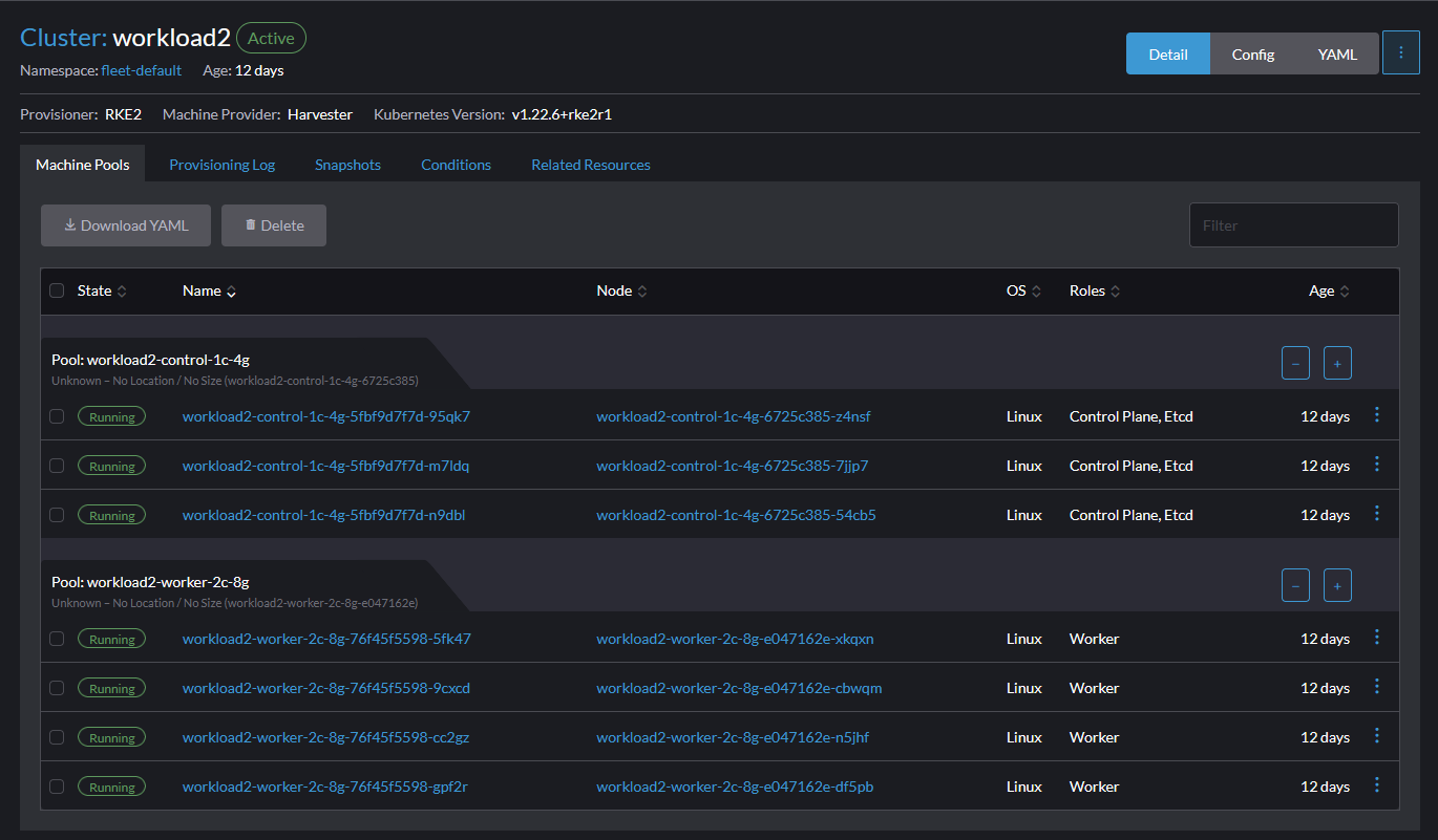 Cluster management screen in rancher